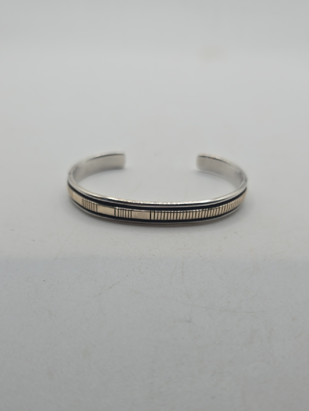 Navajo B. Morgan Signed 14k Sterling SilverTextured Cuff Bracelet